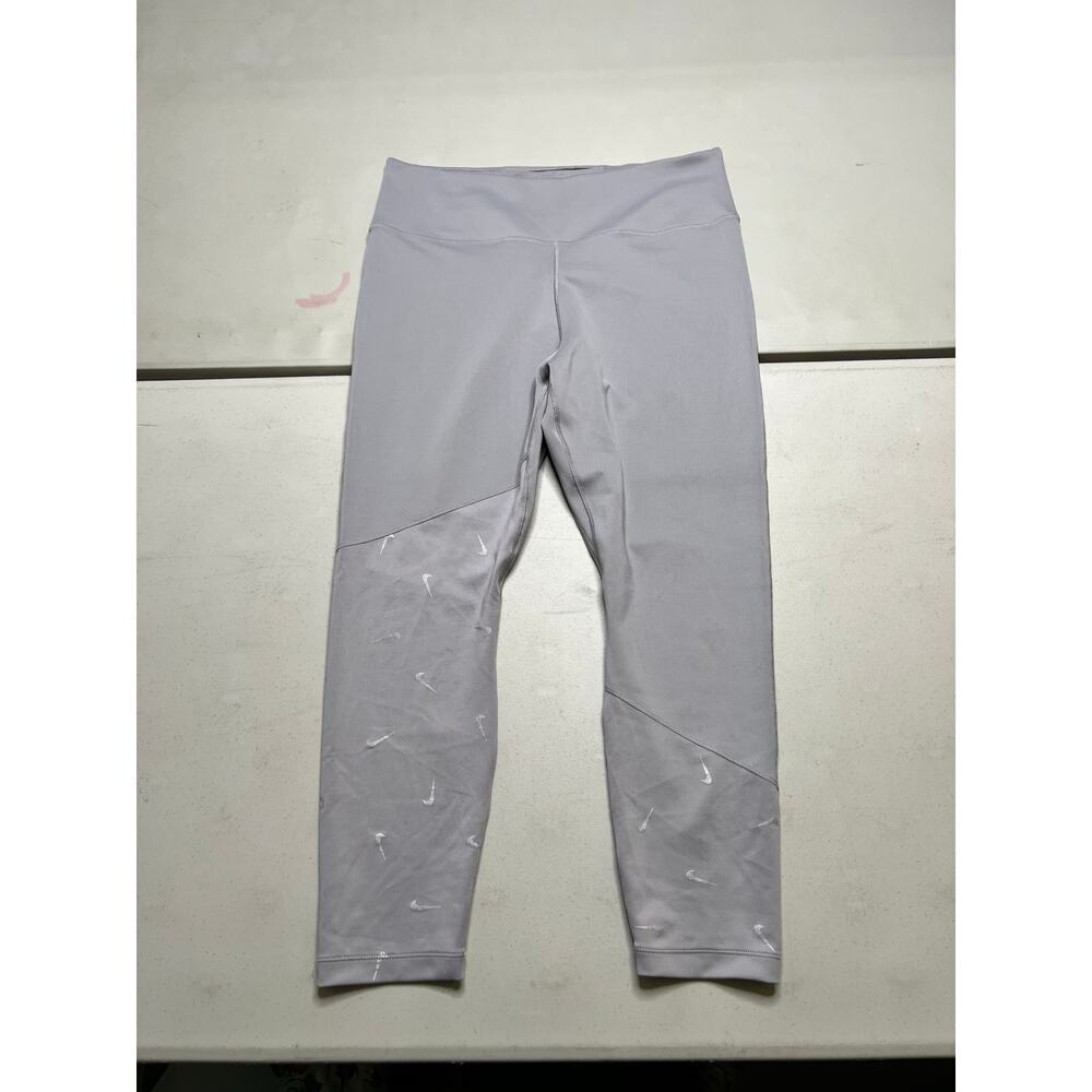 Nike DRI-FIT SWOOSH 7/8 LEGGINGS IN GRAY-GREY women size Large - gym workout - Picture 9 of 11